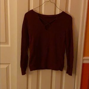 Red V-Neck Cut-Out Sweater